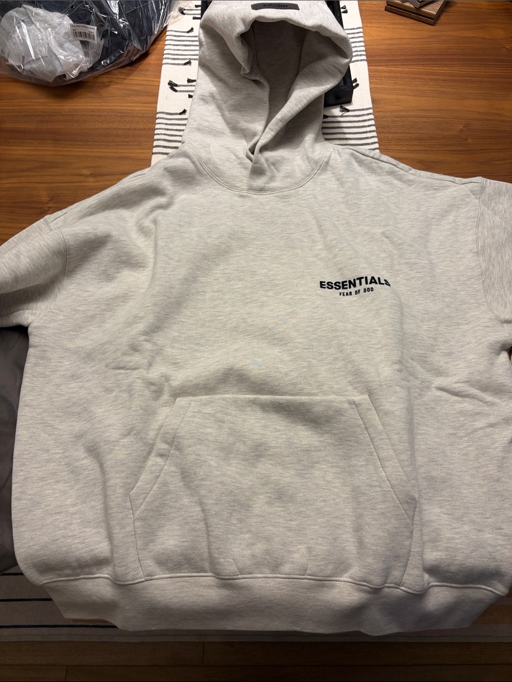 Essentials Light Gray Pullover Hoodie with Chest Logo
